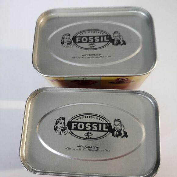 2 Fossil Watch Collectible Tin Box ONLY NO Watch Small 4" - Picture 5 of 8